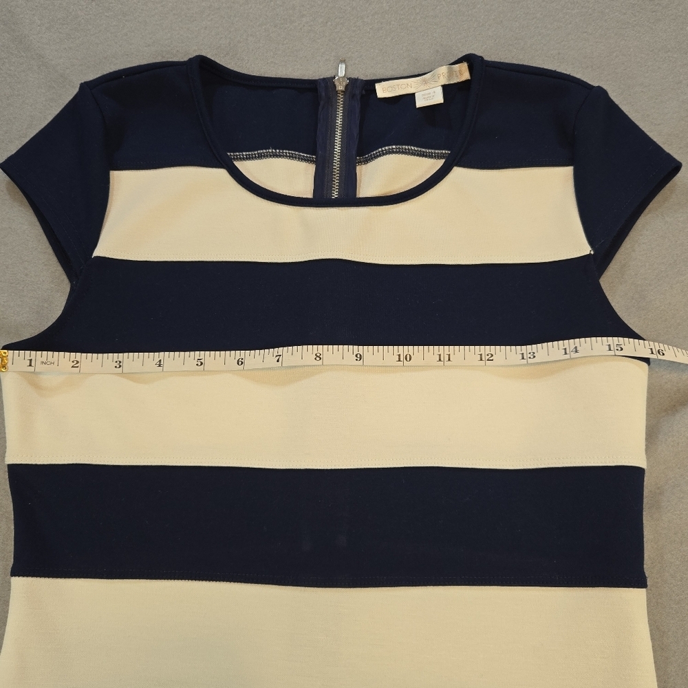 Boston Proper Sheath Dress Womens 4 Navy Cream Striped Flounce Hem Cap Sleeve - Picture 3 of 7